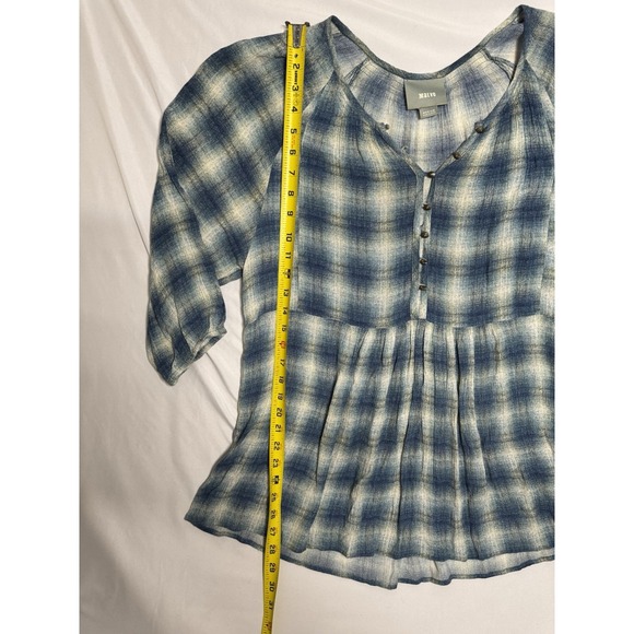 Maeve Anthropologie Calavon Plaid Blue Tunic Top Size Medium - Picture 5 of 6